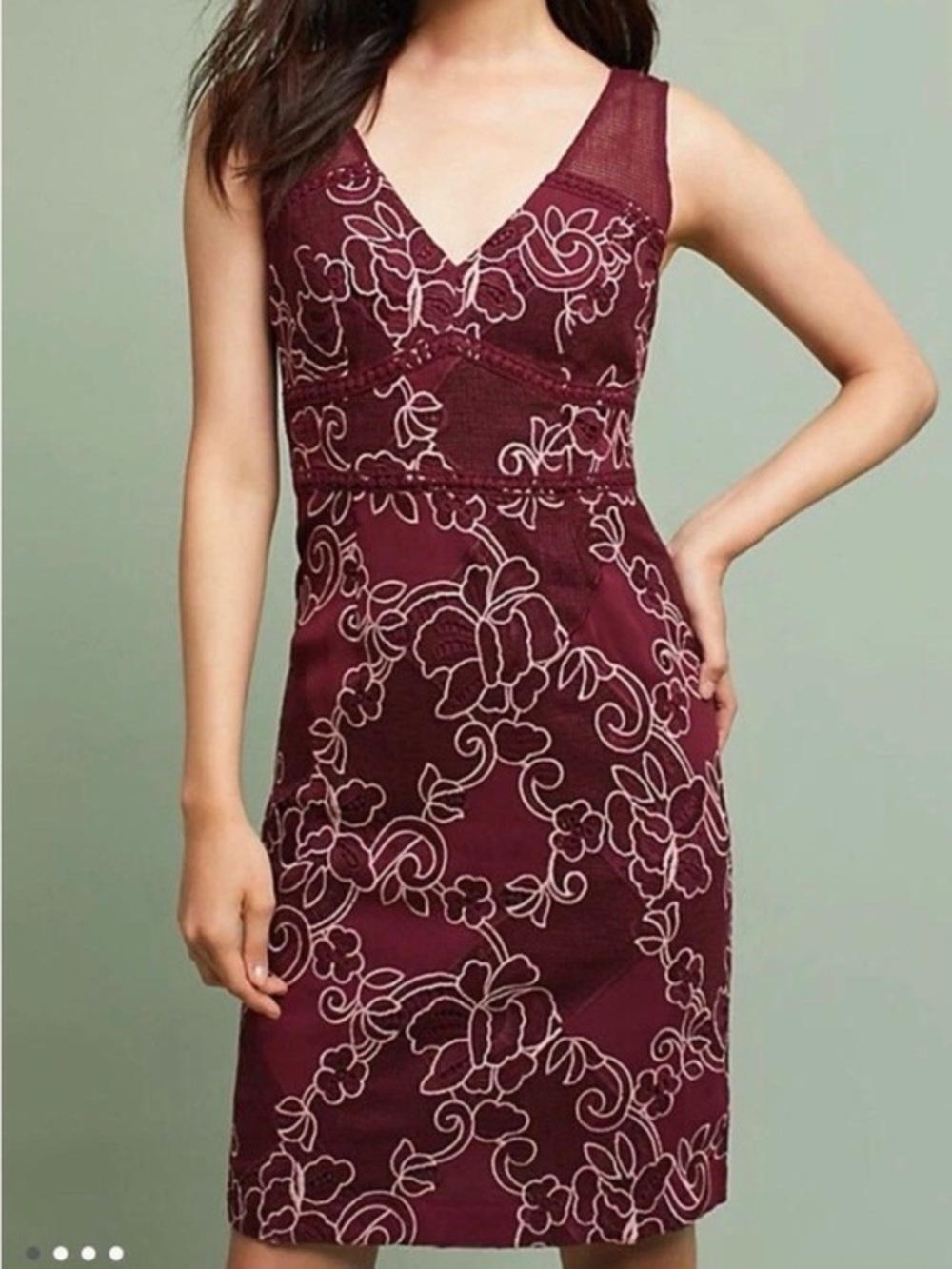 Anthropologie Moulinette Soeurs Ariana Lace Sheath Dress Burgundy 14